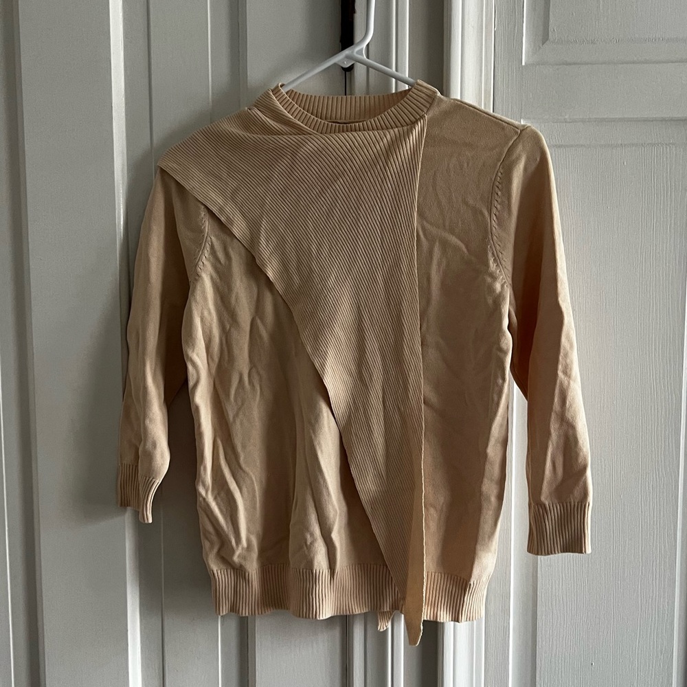 Tan Top with Ribbed Overlay